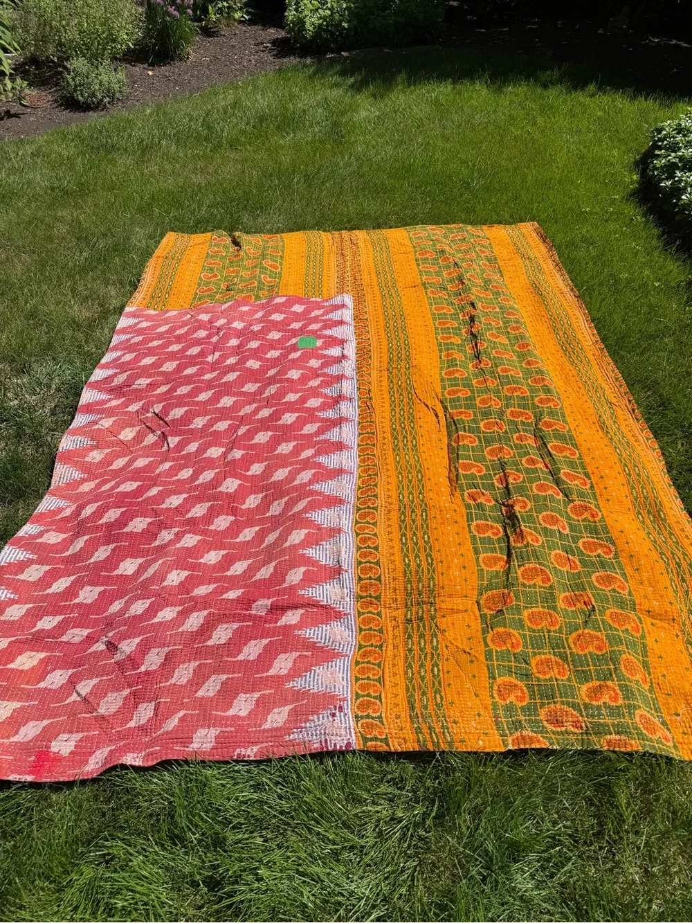 Vintage Kantha Quilt Reversible Indian Sari Blanket – Hand Stitched Colorful Ora